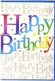 This birthday greeting card has the lively feel of a celebration about to begin, the kind you might host after a stroll through Harold Park's green spaces. Across the centre, the words Happy Birthday appear in large, confident type, each letter bathed in a different colour that gently blends into the next. The gradient runs through juicy reds, rosy pinks, cool aquas, leafy greens, and warm sunshine yellows, reminiscent of a vibrant spring bouquet carefully composed on a florist's workbench. The colours are strong but softly shaded, giving the text a smooth, almost velvety appearance. Behind this joyful headline, the card's background is filled with elegant looping gold script, repeating the phrase Happy Birthday to you over and over, like a favourite refrain sung quietly at a family party on a quiet Harold Park side street. The scripted words shimmer subtly, as if brushed with fine metallic dust, catching light without overwhelming the eye. Tiny scattered stars and speckles of colour dance around the main letters, suggesting confetti frozen in mid-flight, adding movement and fun. The card's surface appears satiny and refined, designed to feel as special to the touch as it looks. Crafted with the same attention to detail we bring to birthday arrangements for delivery across Harold Park, this card perfectly suits someone who deserves more than a simple greeting. It visually captures the excitement, warmth, and anticipation of a birthday, turning a short message into something that feels like a heartfelt, sparkling moment of celebration.