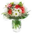 This cheerful bouquet, crafted with local flair, embodies the easy optimism of a Harold Park morning. At its centre, abundant coral-pink carnations provide plush texture and lively spirit, their ruffled petals appearing almost in motion. Intermingled are pure white chrysanthemums and classic daisies, each blossom pristine with yellow-green eyes, calling to mind wildflowers seen near Harold Wood Park. Tufts of delicate baby's breath thread gently throughout the arrangement, softening bold edges and adding a wispy, light-as-air finish. On the bouquet's edge, a few magenta-tipped alstroemeria buds peek out, promising further bursts of colour and lending anticipation to the ensemble. A rich base of broad, glossy deep green leaves cradles the scene, with slender foliage rising between blooms-details reminiscent of Harold Park's abundant greenery. The composition is held in a spotless clear glass vase filled with fresh water, the green stems boldly visible and perfectly arranged. Brilliant, even lighting makes every petal glow, bringing out subtle texture contrasts and lively colour. Whether set on a sunny windowsill, sent as a birthday delight, or offering a heartfelt thank you to a Harold Park neighbour, this bouquet delivers freshness, hope, and the quietly uplifting presence only an expert florist can provide in the heart of the local community.